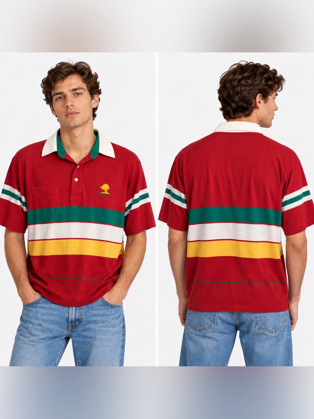 Pebble Beach Vintage 80’s 90’s Golf Polo Shirt Mens Size Large Retro Red Yellow